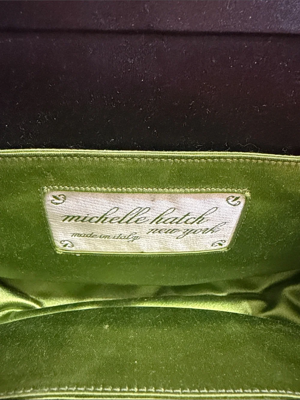 Michelle hatch New York black satin canopy embroidered handbag purse
